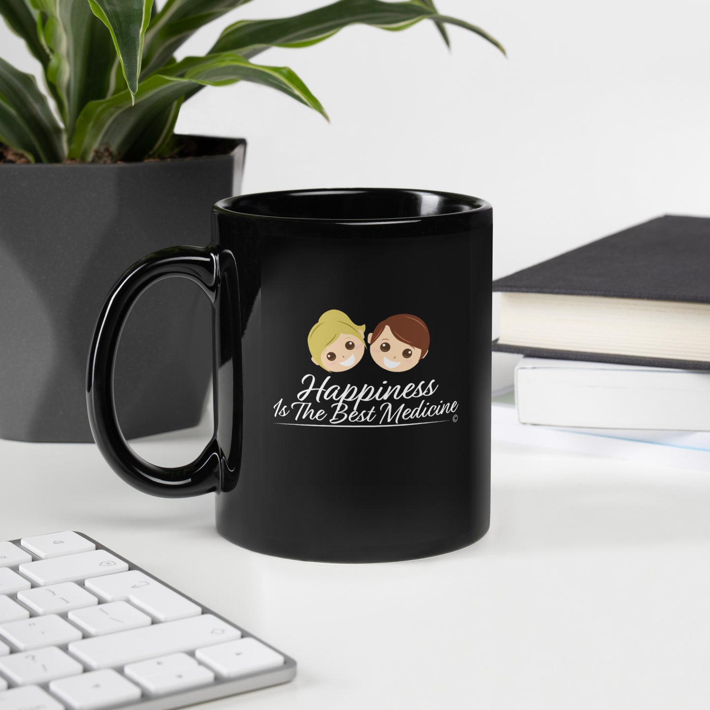 Happiness is the Best Medicine Black Glossy Mugs