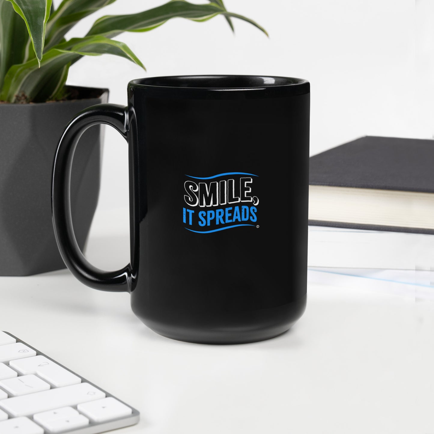 Smile, It Spreads Black Glossy Mugs