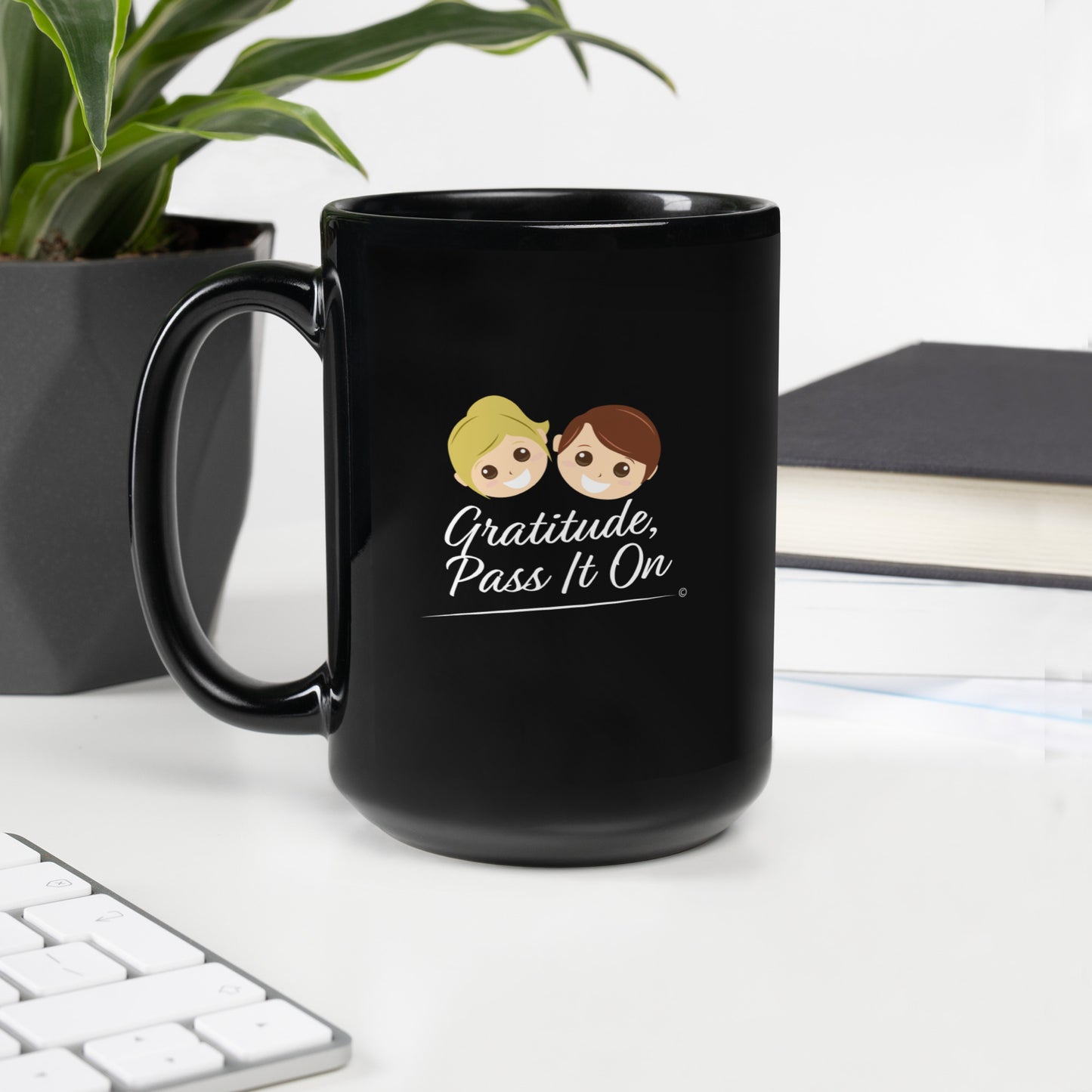 Gratitude, Pass it On Black Glossy Mugs