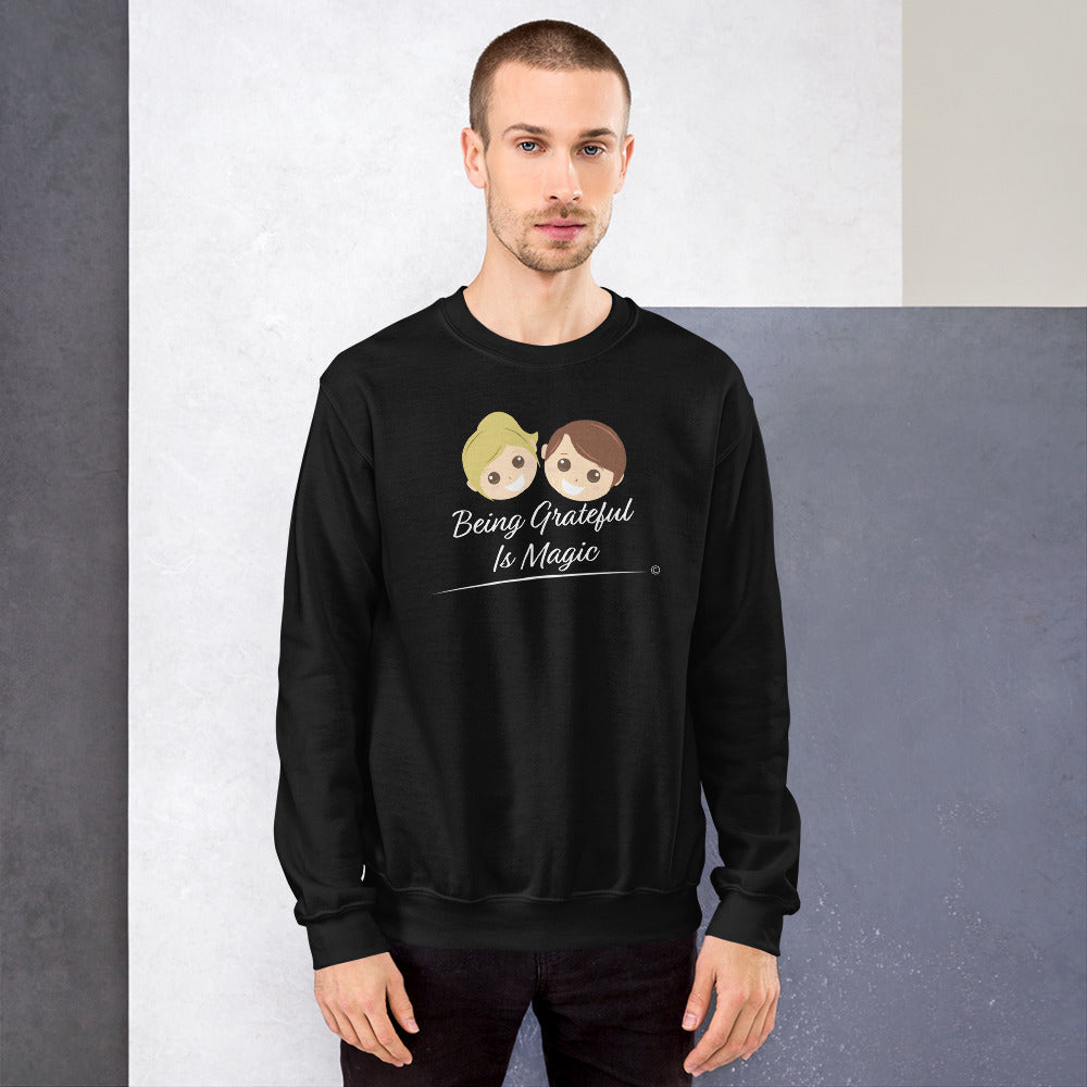 Lightweight cotton sweatshirts- male model wearing Being Grateful is Magic sweatshirt