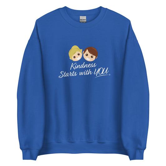 A cozy unisex sweatshirt in royal blue, featuring the uplifting quote 'Kindness Starts with You' in bold lettering.