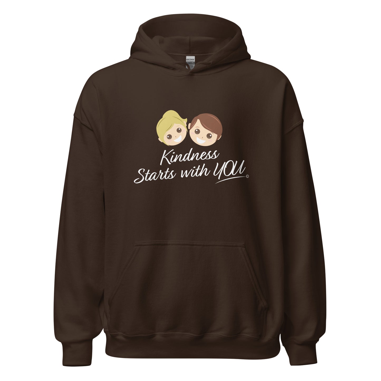 A cozy unisex hoodie in dark chocolate, featuring the uplifting quote 'Kindness Starts with You' in bold lettering.