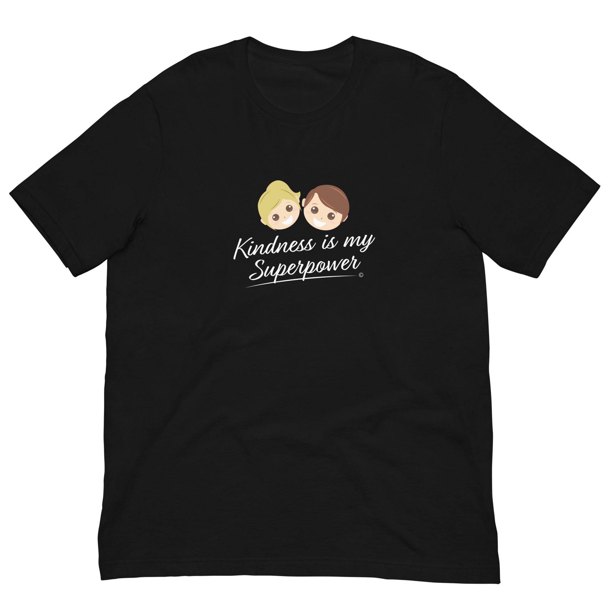 Black shirt featuring the empowering quote 'Kindness is my Superpower' in bold lettering.