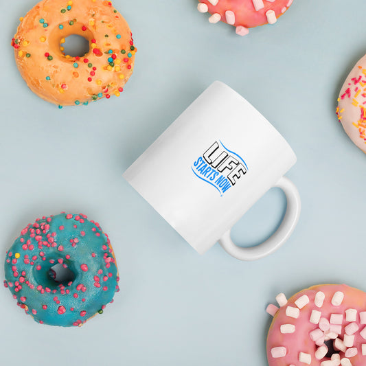 Life Starts Now White Glossy Mugs