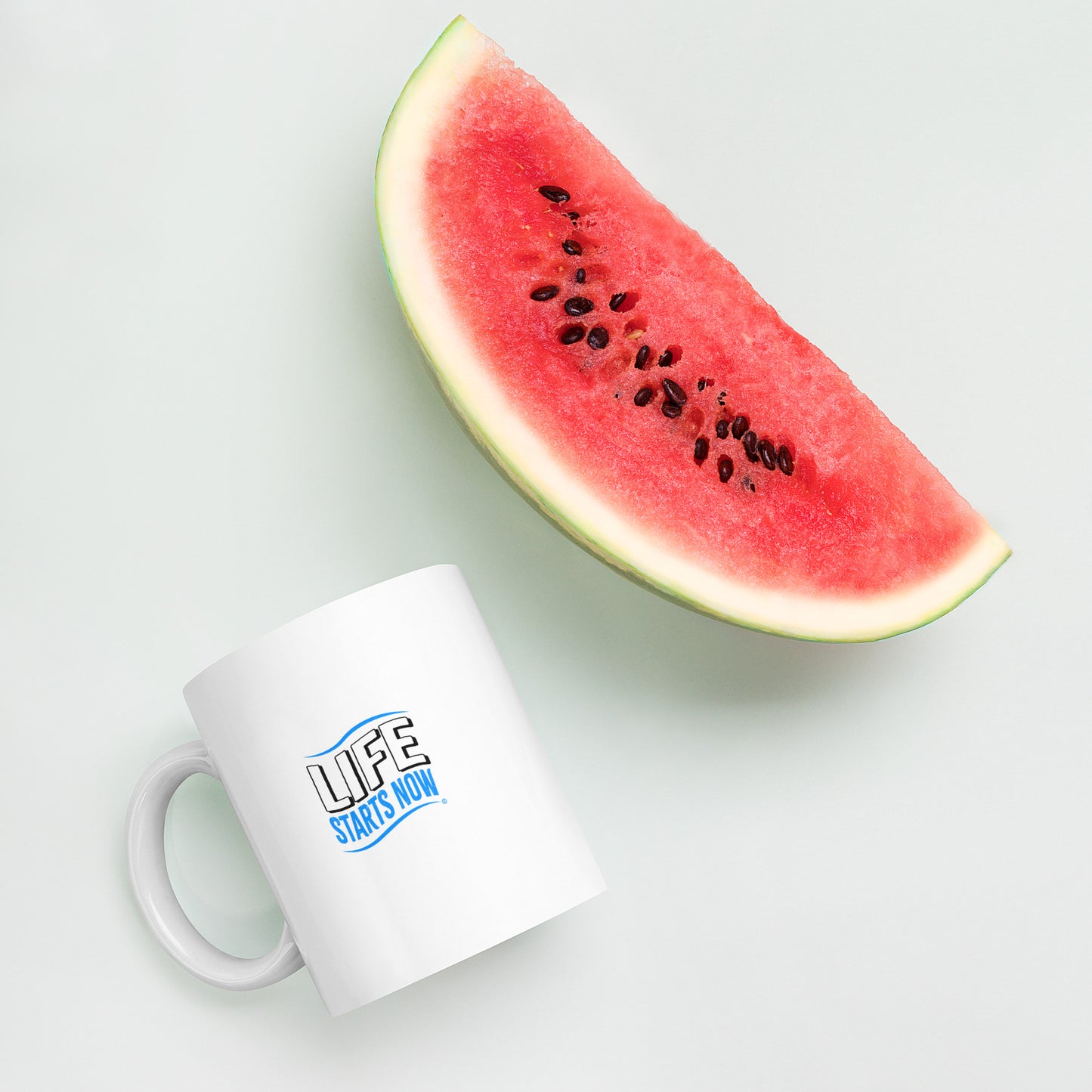 Life Starts Now White Glossy Mugs