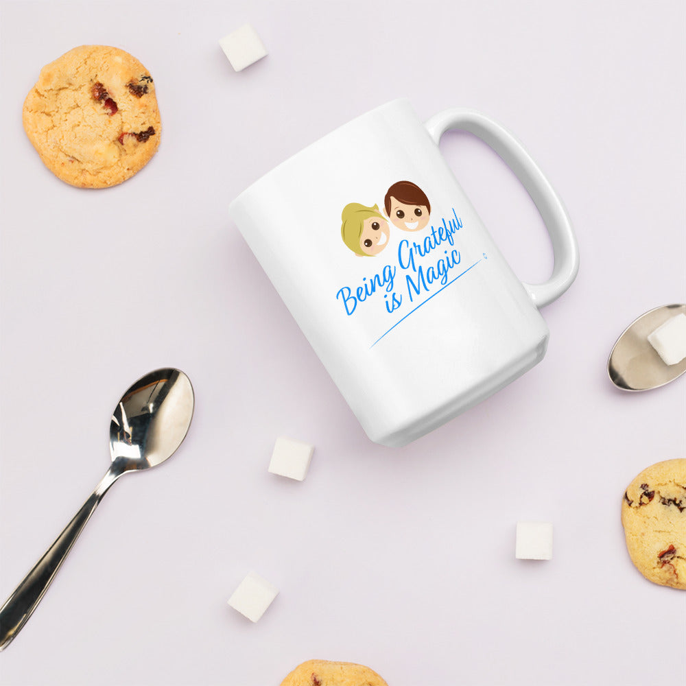 White ceramic mug with cookies and spoon on the background