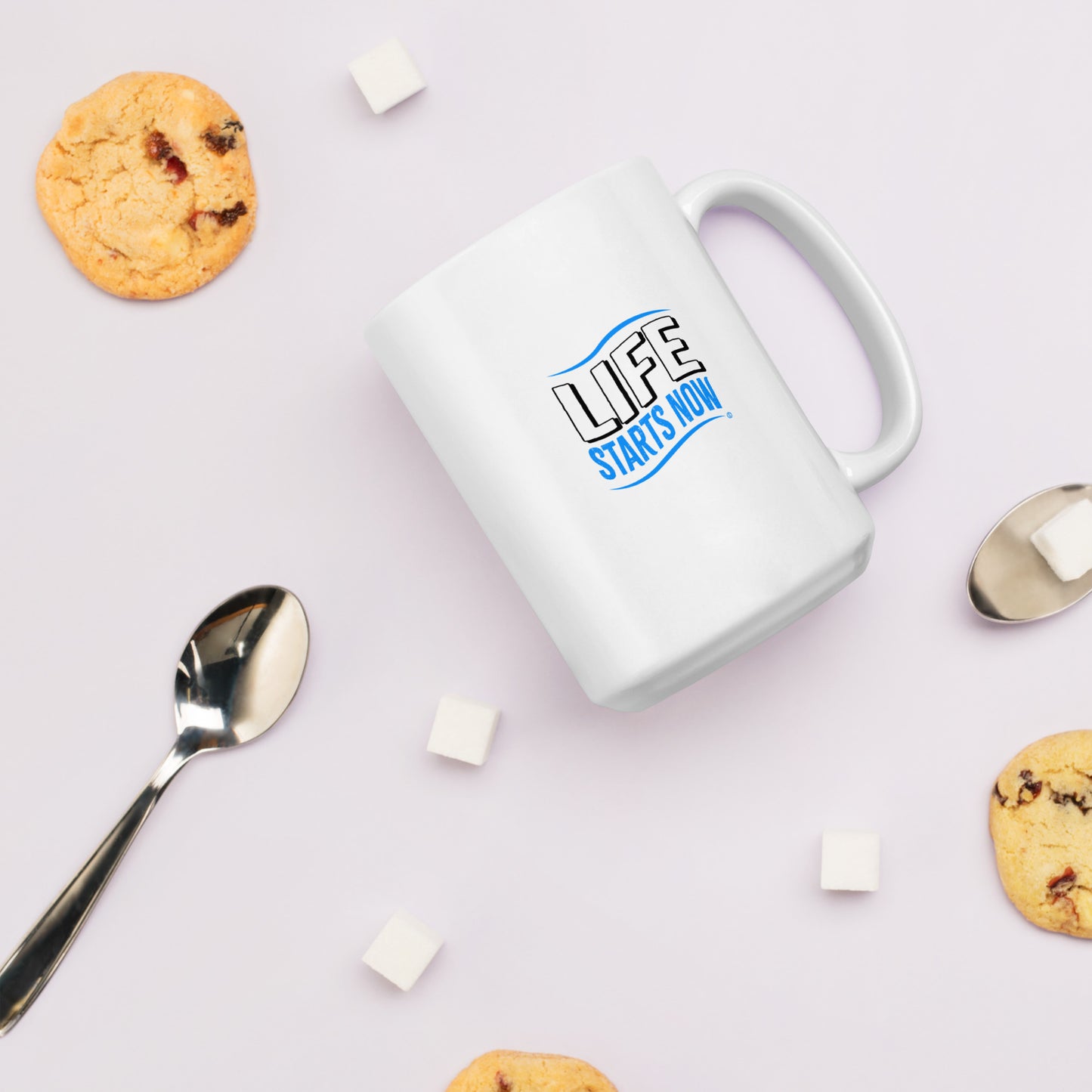 Life Starts Now White Glossy Mugs