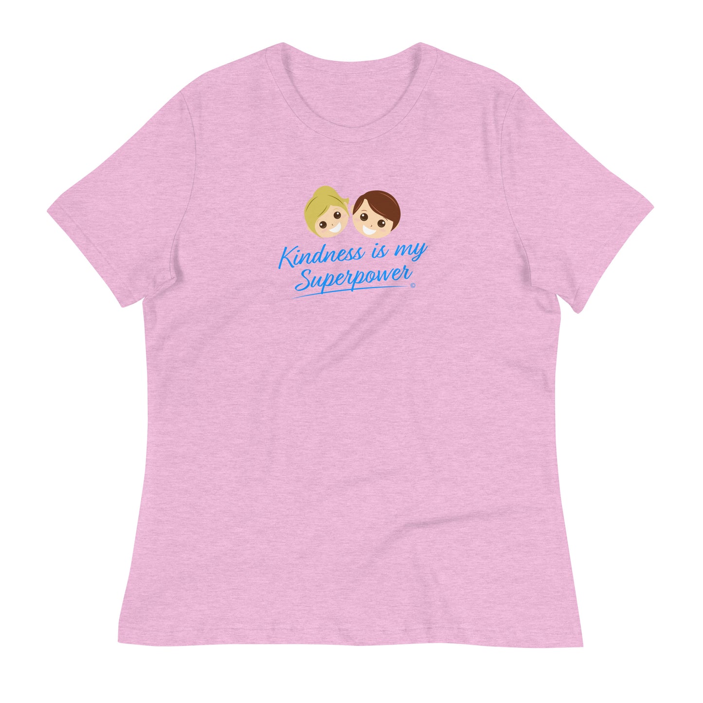 Heather prism lilac color shirt featuring the empowering quote 'Kindness is my Superpower' in bold lettering.