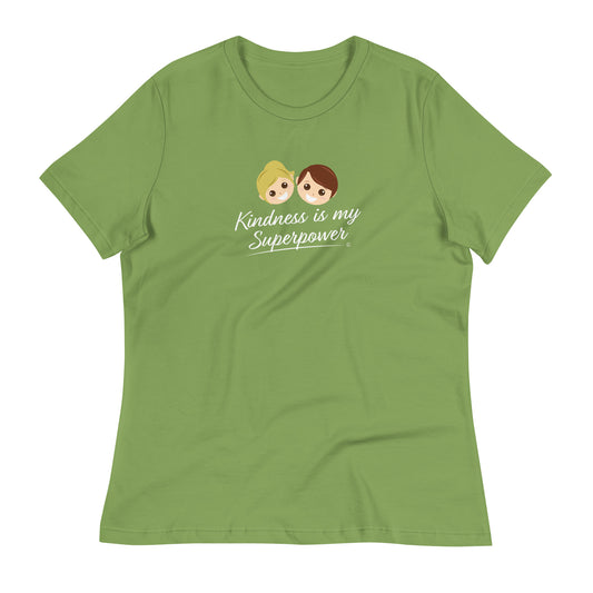 Leaf green color shirt featuring the empowering quote 'Kindness is my Superpower' in bold lettering.